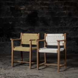 Reclaimed Teak Wood Arm Chair Rustic Woven Dining Chair - thumbnail 2