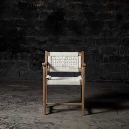 Reclaimed Teak Wood Arm Chair Rustic Woven Dining Chair - thumbnail 3