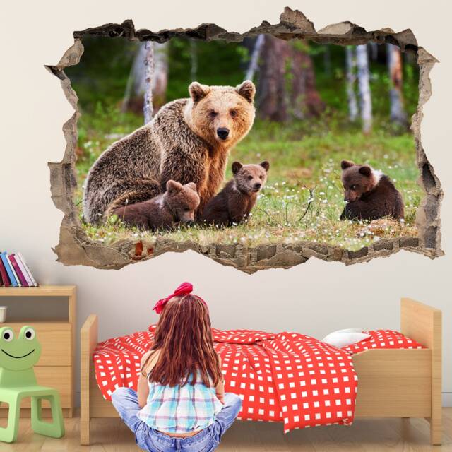 Bear Cubs Animal Wall Decal Sticker Mural Poster Print Art Home Kids Bedroom Decor Gl7 - image 1
