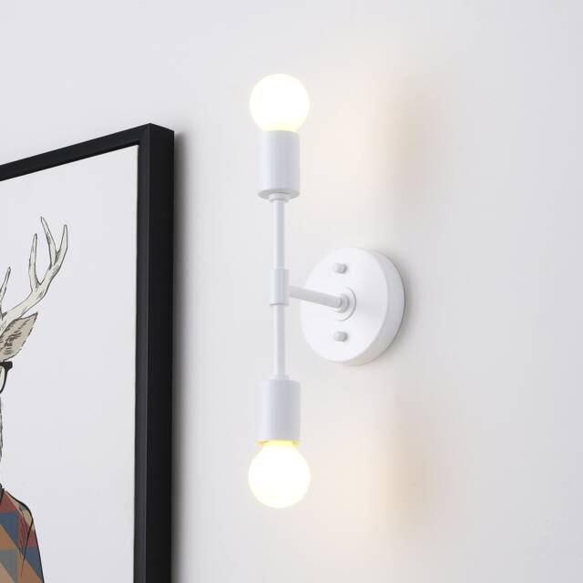 2 Light White Wall Sconce - Modern Minimalist Lighting For Bathroom Vanity & Hallway Mid Century Industrial Exposed Bulb Lamp Fixture - image 1