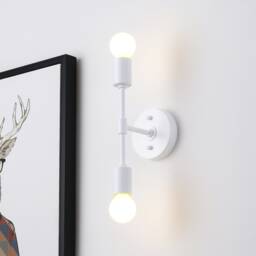 2 Light White Wall Sconce - Modern Minimalist Lighting For Bathroom Vanity & Hallway Mid Century Industrial Exposed Bulb Lamp Fixture - thumbnail 1