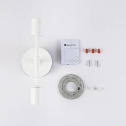 2 Light White Wall Sconce - Modern Minimalist Lighting For Bathroom Vanity & Hallway Mid Century Industrial Exposed Bulb Lamp Fixture - thumbnail 4