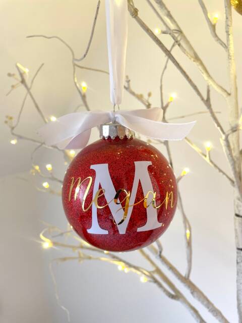 Personalized Glitter Christmas Bauble, Large 10cm Tree Decoration - image 1