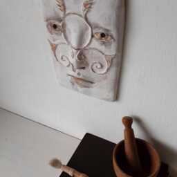 White Ceramic Mask Sculpture With Florentine Style Flourishes, Pottery Art Lover Gift, No.10 - thumbnail 3