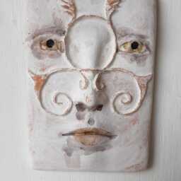 White Ceramic Mask Sculpture With Florentine Style Flourishes, Pottery Art Lover Gift, No.10 - thumbnail 2