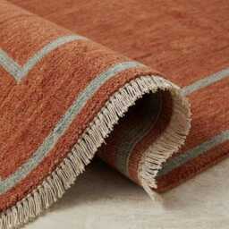 Hand Knotted Wool Rug, Minimalist, Modern Style Rug, Warm Terracotta/Muted Sage Home Decor - thumbnail 2