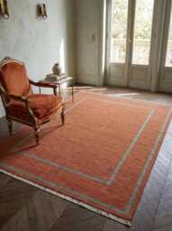 Hand Knotted Wool Rug, Minimalist, Modern Style Rug, Warm Terracotta/Muted Sage Home Decor - thumbnail 1