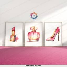 Teen Girls Bedroom Prints - Set Of 3 Posters - Pink Room Decor Make Up Station Wall Art Perfumes Artwork Girl Print A4 - thumbnail 2