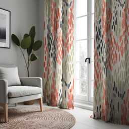 Modern Abstract Curtains, Beige, Orange & Black Minimalist Brushstroke Print Drapes, Contemporary Window Treatment, Custom Length Panels - thumbnail 3