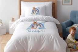 Personalised Kids Blue Rabbit Rainbow Print Duvet Soft Microfibre Bedding - thumbnail 1