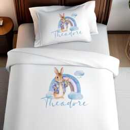 Personalised Kids Blue Rabbit Rainbow Print Duvet Soft Microfibre Bedding - thumbnail 3