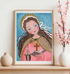 st. Catherine Of Alexandria, Patron Single Women, Religious Art, Acrylic Painting, Handmade, Icon Of Original Folk Wall Decor - thumbnail 1