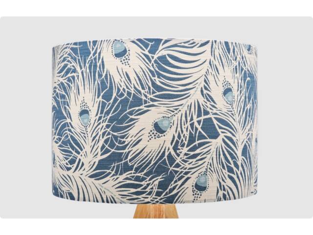 Feathers Dark Blue Lampshade, Table Floor Lamp/Ceiling Pendant, Small Medium Large, 15cm 20cm 25cm 30cm 35cm 40cm, Fabric Drum Light Shade - image 1