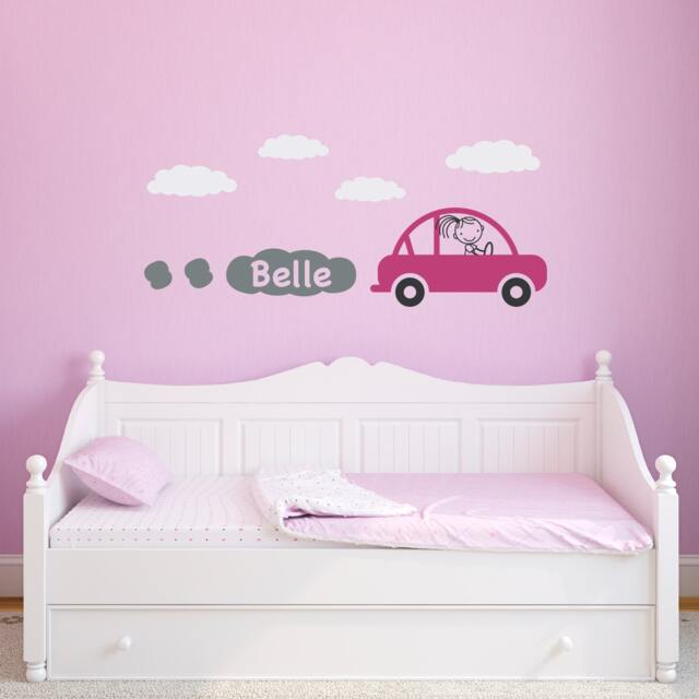 Personalized Car Wall Decal Girl's Name, Kids Room Decor - image 1