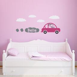 Personalized Car Wall Decal Girl's Name, Kids Room Decor - thumbnail 1