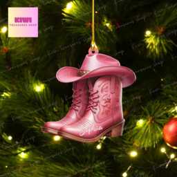 Personalized Pink Cowgirl Boots Ornament, Western Xmas Gift - thumbnail 3