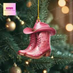 Personalized Pink Cowgirl Boots Ornament, Western Xmas Gift - thumbnail 4