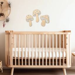 Wooden Mushrooms - Boho Nursery Mushroom Decor Scandi Bedroom Fairy Theme Woodland Wall Decal Girls - thumbnail 1