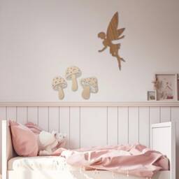 Wooden Mushrooms - Boho Nursery Mushroom Decor Scandi Bedroom Fairy Theme Woodland Wall Decal Girls - thumbnail 2