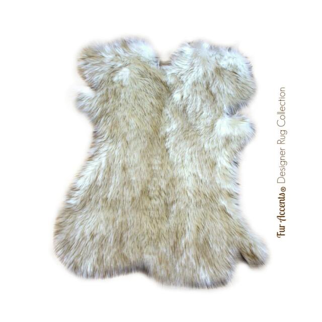Faux Fur Shaggy Sheepskin Throw Rug - Pelt Design Shag Carpet Off White With Black Or Brown Tips Original Accents Designer Rugs Usa - image 1