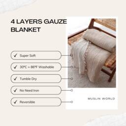 Oversize King Muslin Bedspread, Gauze Throw Blanket, Coverlet, Soft Lightweight Blankets - thumbnail 3
