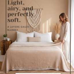 Oversize King Muslin Bedspread, Gauze Throw Blanket, Coverlet, Soft Lightweight Blankets - thumbnail 2