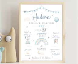 New Baby Personalised Print - Birth Details Gift Keepsake Boy Newborn - thumbnail 1