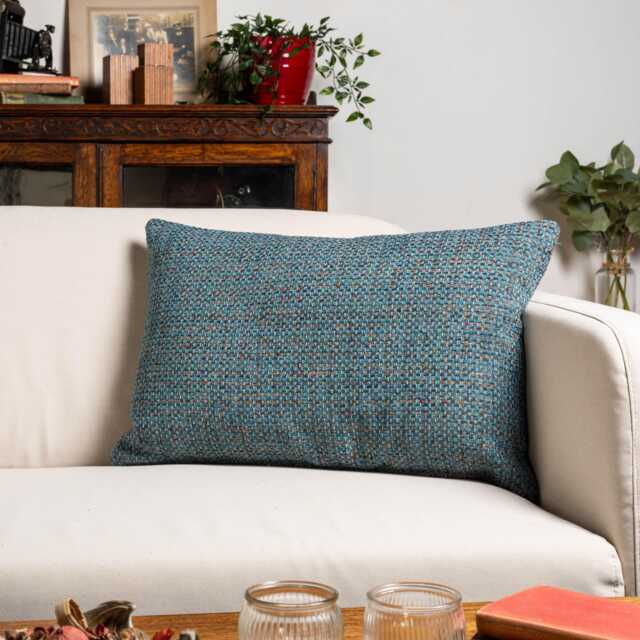 Rustic Basketweave Xl Rectangular Cushion Cover in Teal Blue. Textured Woven Design With Contrast Threads. 23X15 - image 1