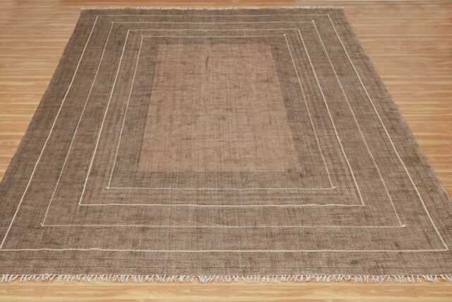 Handmade Thread Work Rug Large Area Brown Square Kitchen Kilim Cotton Living Room 8x8 10x10 12x12 Feet - image 1