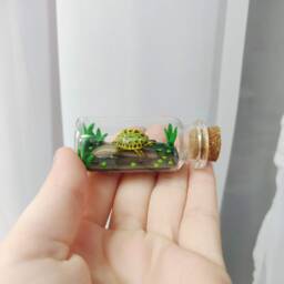 Indian Eyed Turtle in A Glass-Bottle/Unique Miniature Figure/ Handmade Artwork - thumbnail 2