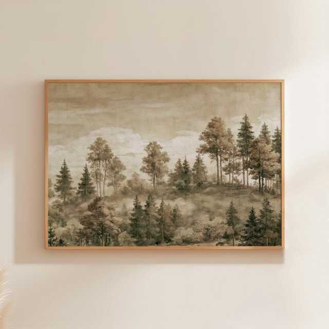 Forest Landscape Poster, Neutral Woodland Wall Art, Sepia Tree Print - image 1