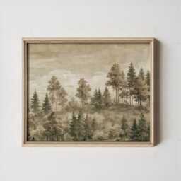 Forest Landscape Poster, Neutral Woodland Wall Art, Sepia Tree Print - thumbnail 3
