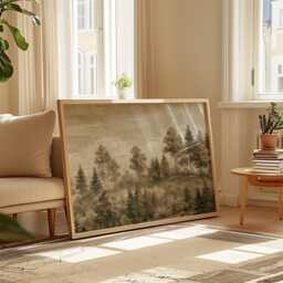 Forest Landscape Poster, Neutral Woodland Wall Art, Sepia Tree Print - thumbnail 4