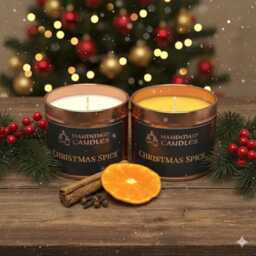 Christmas Spice Scented Candle, Soy Wax Tin Container Gift, Stocking Filler, Secret Santa Winter Candle Gift - thumbnail 3
