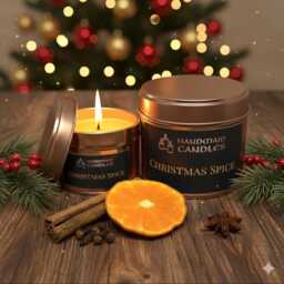 Christmas Spice Scented Candle, Soy Wax Tin Container Gift, Stocking Filler, Secret Santa Winter Candle Gift