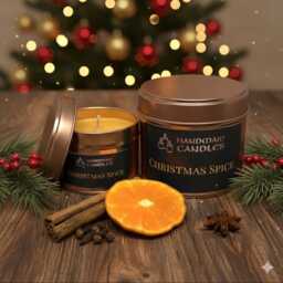 Christmas Spice Scented Candle, Soy Wax Tin Container Gift, Stocking Filler, Secret Santa Winter Candle Gift - thumbnail 2