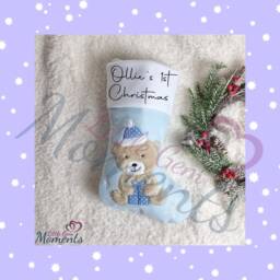Personalised Teddy Bear Christmas Stocking. Baby's First Baby Pink Blue Xmas Stocking For Kids - thumbnail 4