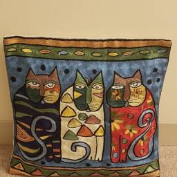 "Handmade Silk Embroidery Cat Cushion Cover Decorative Throw Pillow - 16""x16" - thumbnail 2