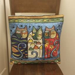 "Handmade Silk Embroidery Cat Cushion Cover Decorative Throw Pillow - 16""x16" - thumbnail 3