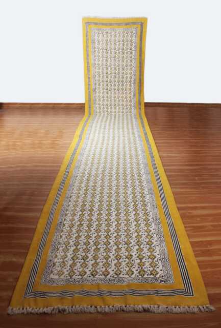Yellow Hand Block Print Cotton Runner - Bohemian Hallway Rug - image 1