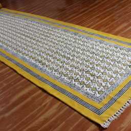 Yellow Hand Block Print Cotton Runner - Bohemian Hallway Rug - thumbnail 3