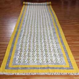 Yellow Hand Block Print Cotton Runner - Bohemian Hallway Rug - thumbnail 2