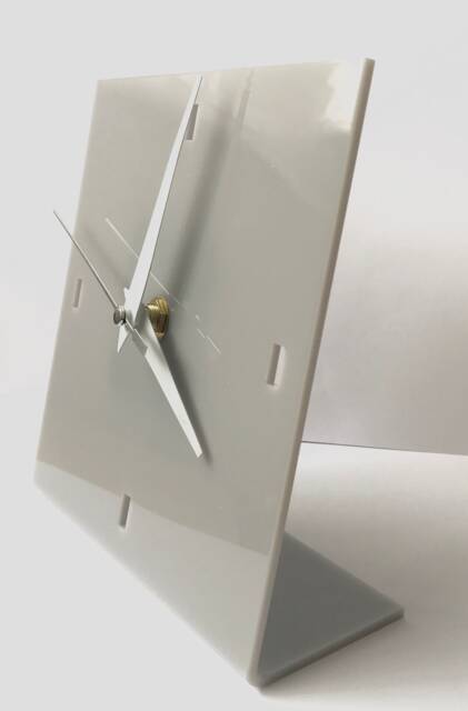 Small Square Mantle Mantel Clock in Light Grey 14cm