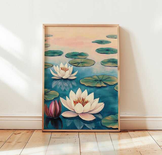 Water Lily Poster, Lotus Pond Print, Botanical Wall Art - image 1