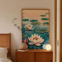 Water Lily Poster, Lotus Pond Print, Botanical Wall Art - thumbnail 2