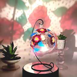 Hand Painted Floral Glass Tealight Holder Burgundy Flower Shelf Decor