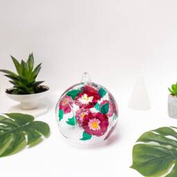 Hand Painted Floral Glass Tealight Holder Burgundy Flower Shelf Decor - thumbnail 4