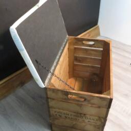 Large Rustic Wooden Storage Crate - Upholstered Fabric Lid Seat - thumbnail 2