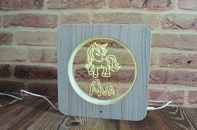Personalized Unicorn Led Night Light Wood Effect Custom Room Decor - image 1