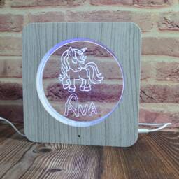 Personalized Unicorn Led Night Light Wood Effect Custom Room Decor - thumbnail 2